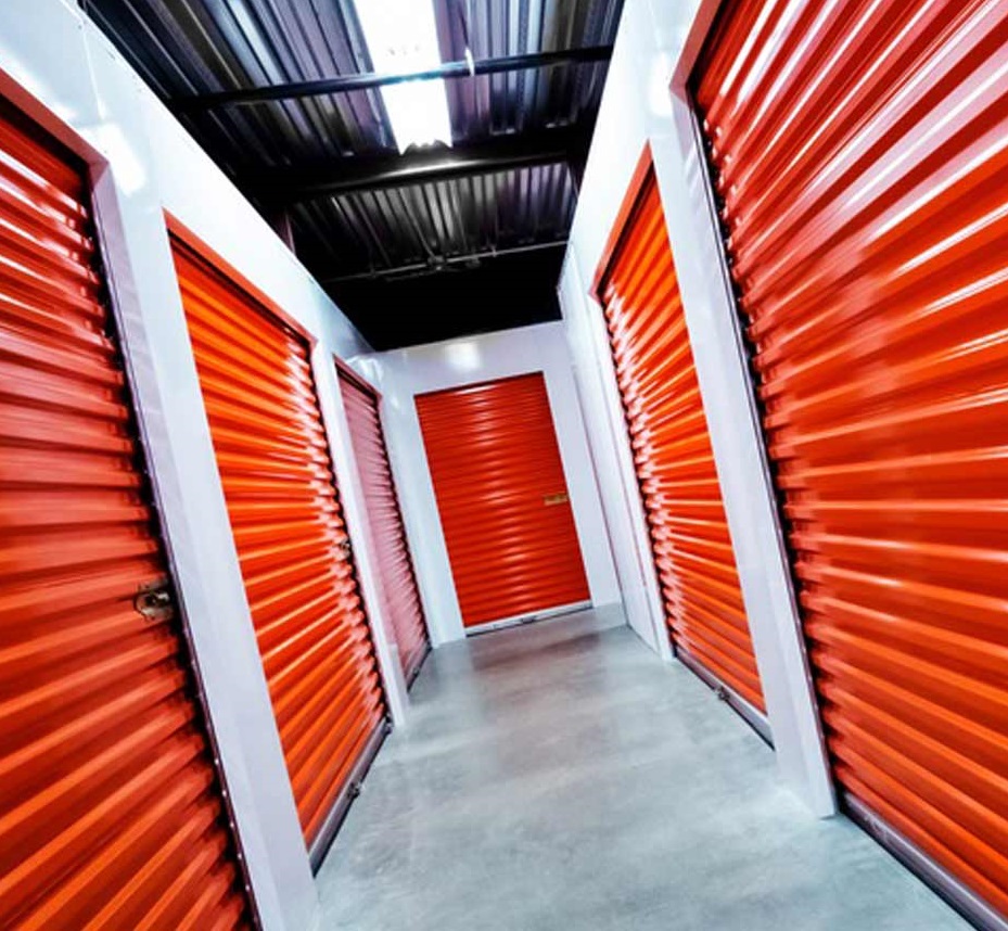 Storage facility doors in orange